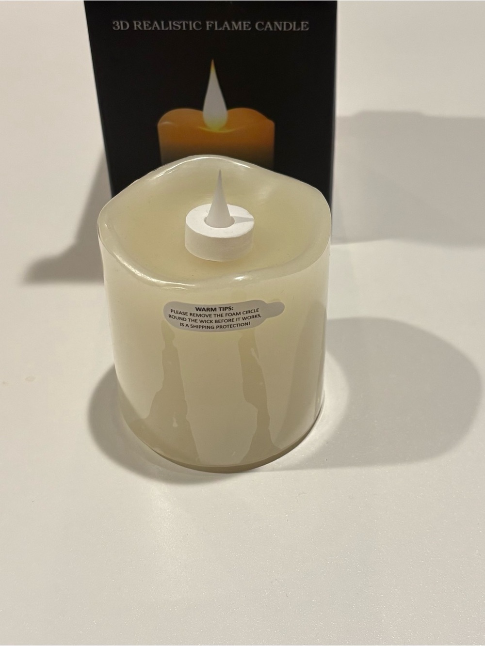 Realistic 3D Flame LED Pillar Candle - Cream